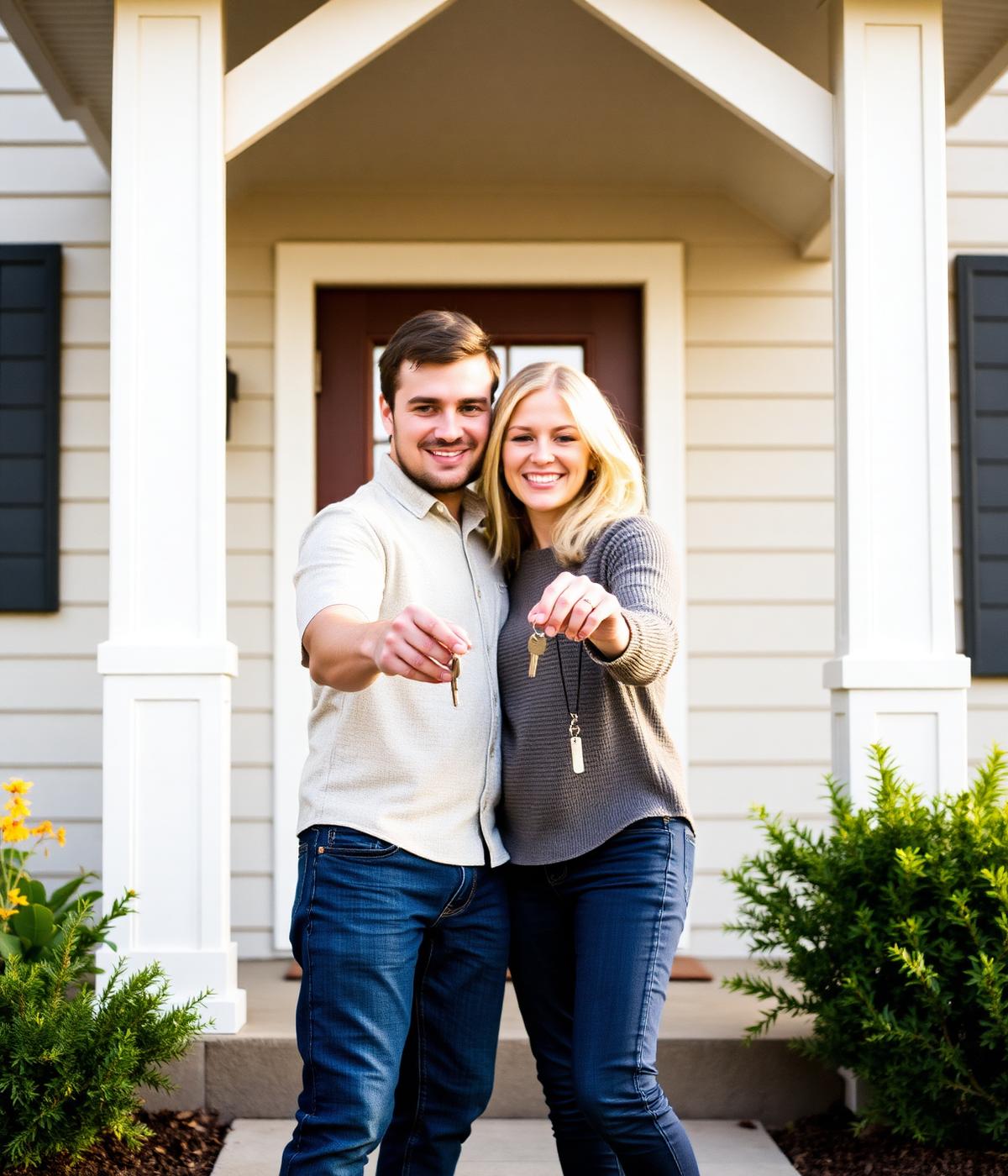 A couple in front of their new home