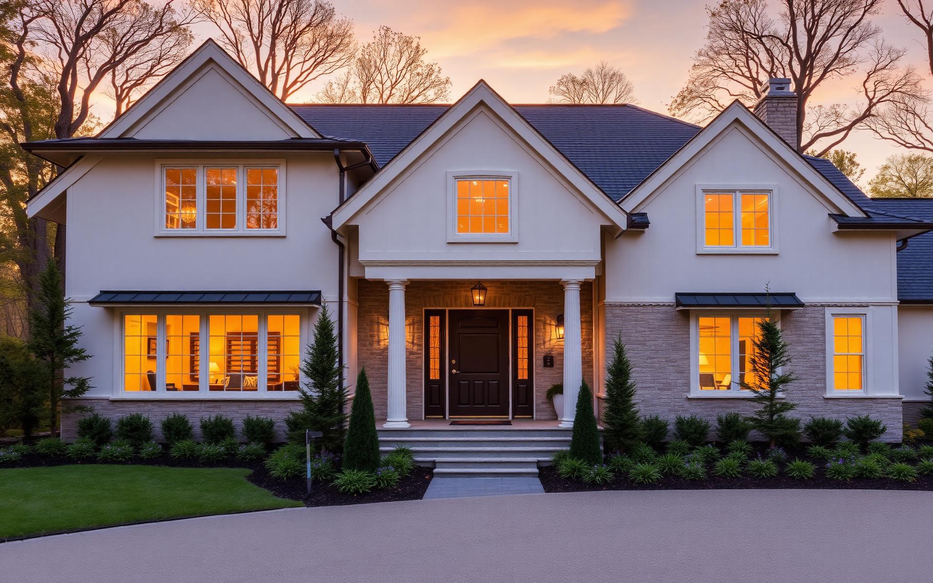 Elegant Essex County style family home during golden hour